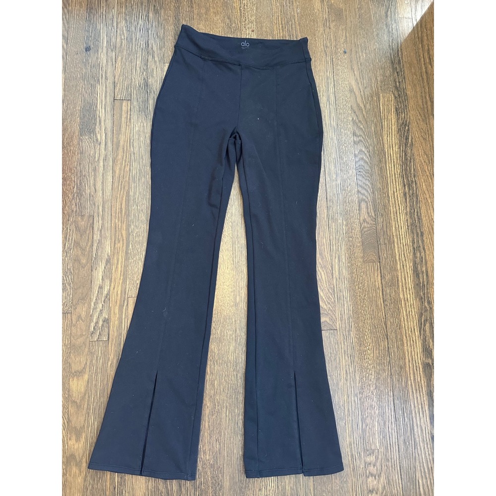 Alo Yoga Black Airbrush High Waist Front Slit Flare Leggings Size M RN87370